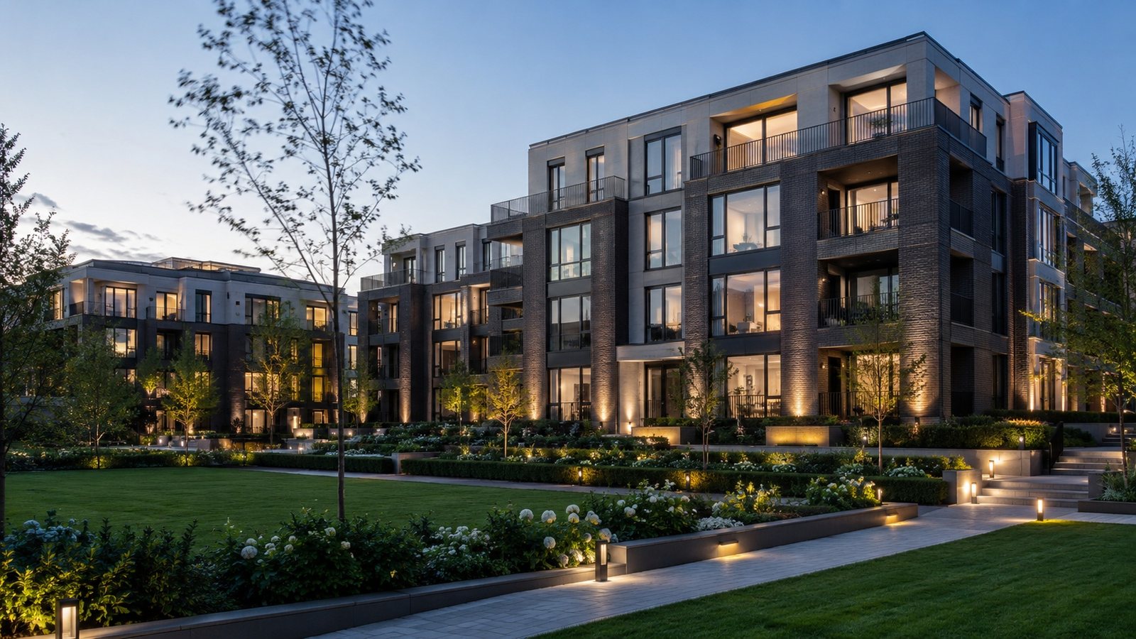 Premium new residential development at dusk
