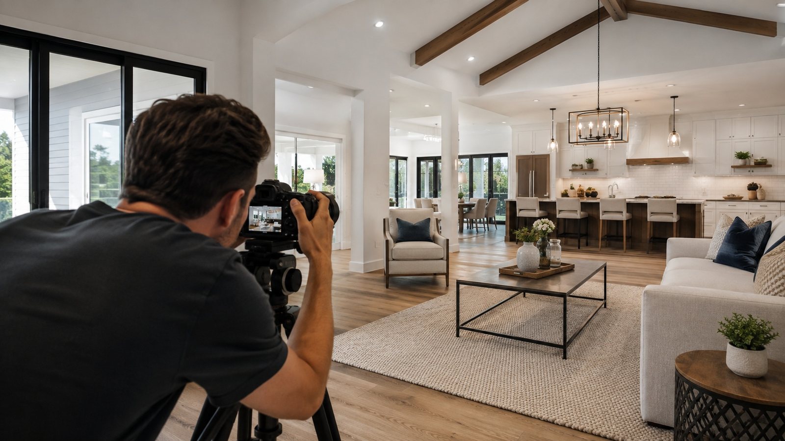 Property photographer shooting a living room interior